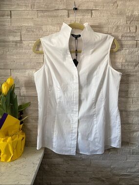 Mason Sleeveless White Stand-Collar Poplin Top